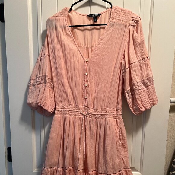 Lauren Ralph Lauren Cotton Pink Blouson Sleeve Dress - Picture 4 of 5